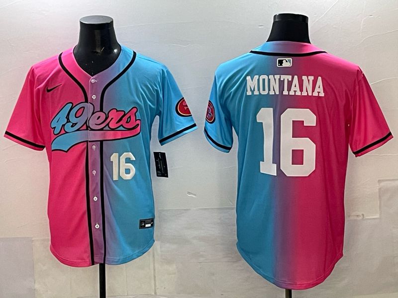 Men 2025 San Francisco 49ers #16 Montana Pink Blue Nike Limited NFL Jersey 02->san francisco 49ers->NFL Jersey